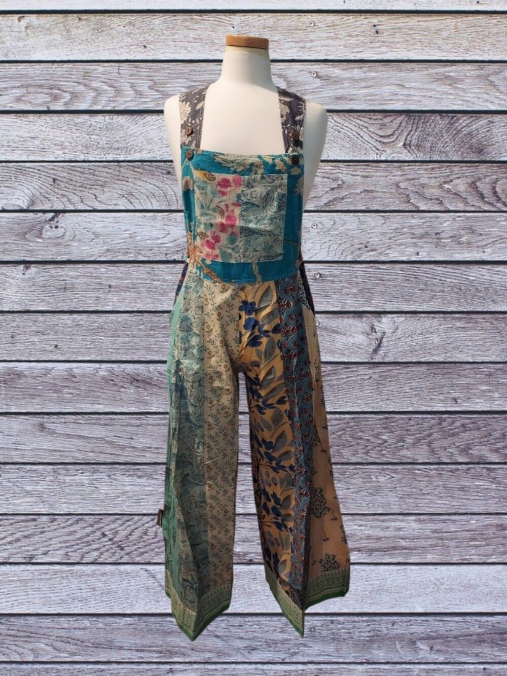 NWT Cotton Traveler Lounge Patchwork Overalls-Small - Picture 6 of 6